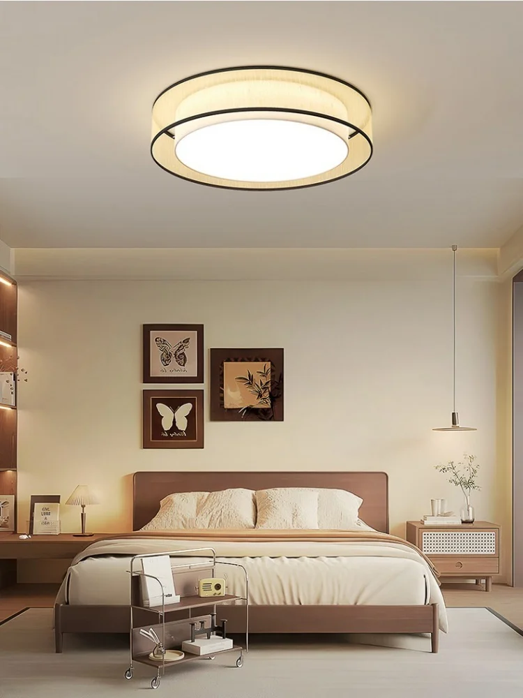 Luz de teto do quarto tecido estilo antigo e circular simples LED proteção para os olhos Luz de teto da sala