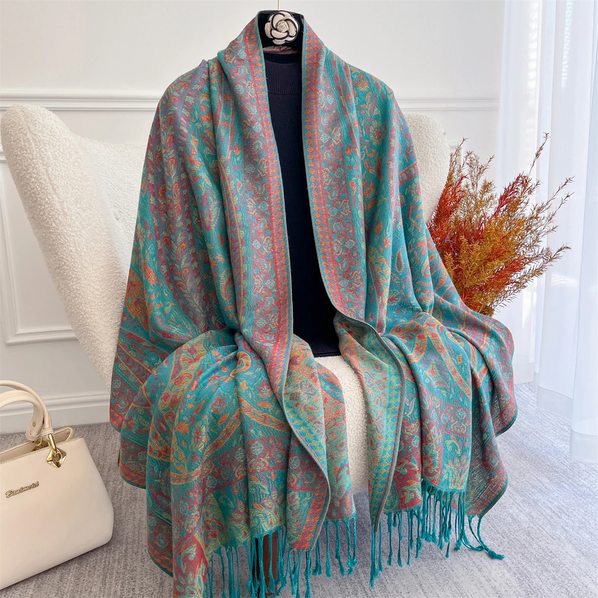 70x180cm Winter Warm Thick Jacquard Scarf Outdoor Women Travel Paisley Cashmere Tassel Shawl Neck Wrap Pashmina