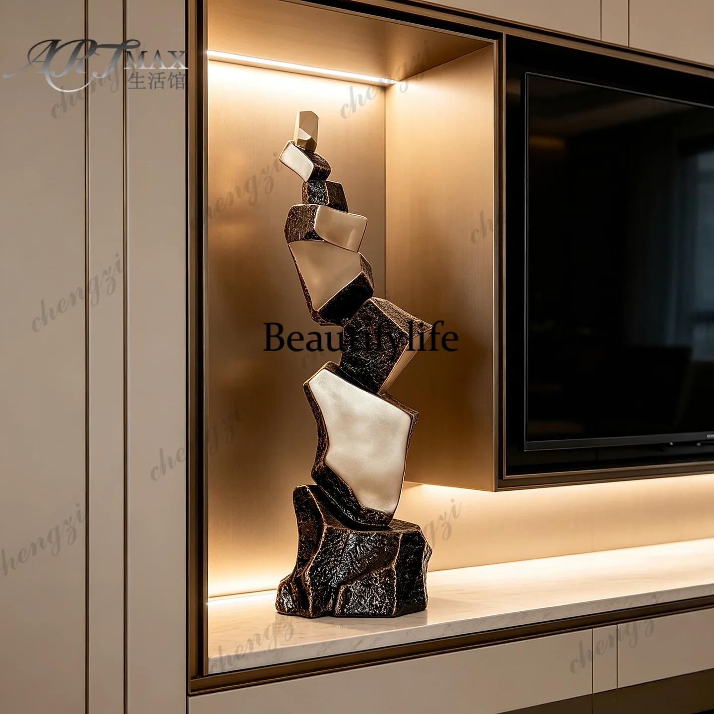 Modern light luxury geometric sculpture ornament living room porch cabinet soft decoration villa model room fiberglass