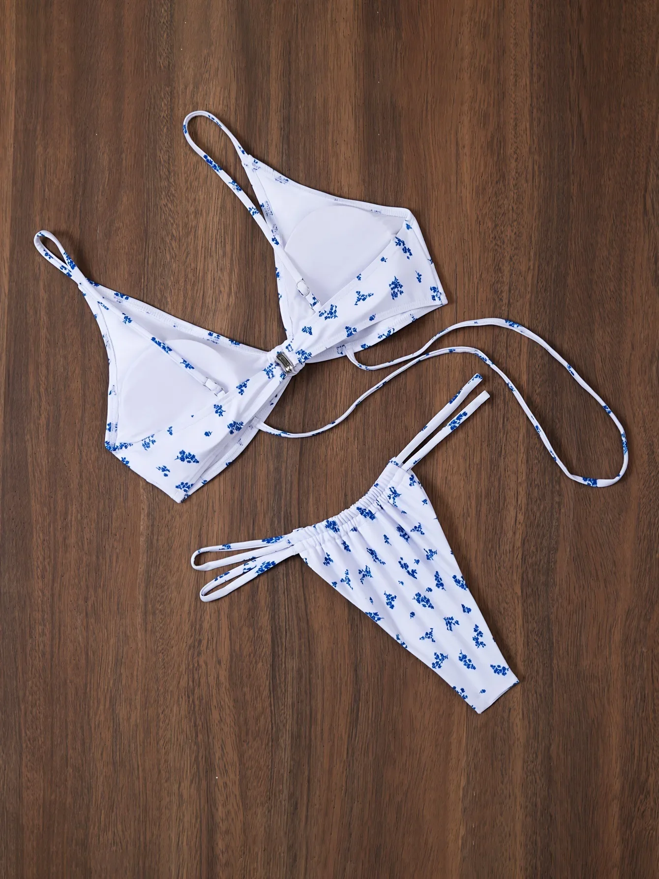 Seksowny niebieski kwiatowy nadruk z przodu zestawy bikini dwuczęściowy strój kąpielowy stringi stroje kąpielowe kostiumy kąpielowe stroje plażowe biquini tankini