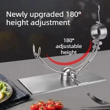 5J Model Full Stainless Steel Marble Base Ham Rack Adjustable Height 360 Degree Rotating Display Stand For Meat Curing Storage