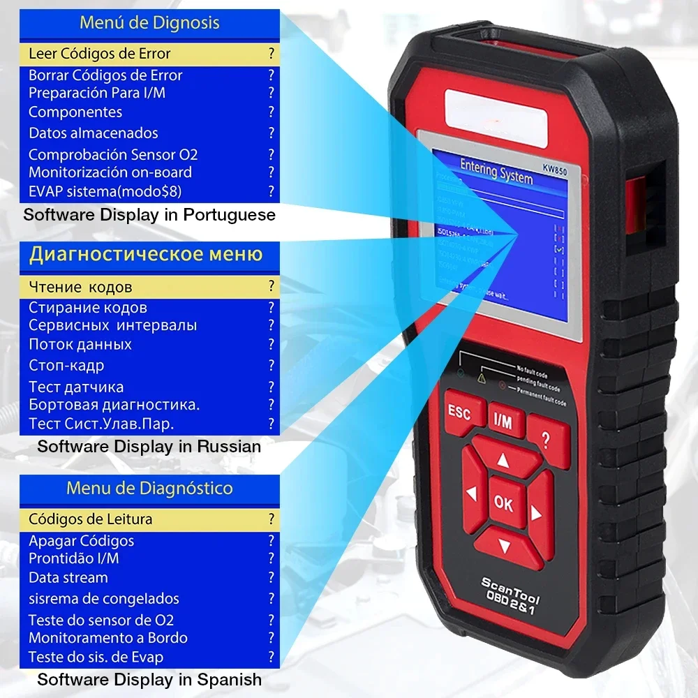 KONNWEI KW850 Professional OBD2 Scanner Check Engine OBDII Full Functions Code Reader Car Diagnostic Scanner Tools PK CR3001 view 5