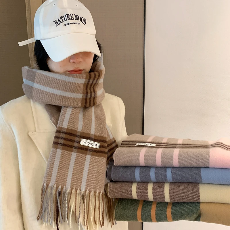 Autumn and Winter New Women\'s Scarf Fashion Checkered Knitted Thick Shawl Scarf Dual purpose Couple Universal French Scarf Warm