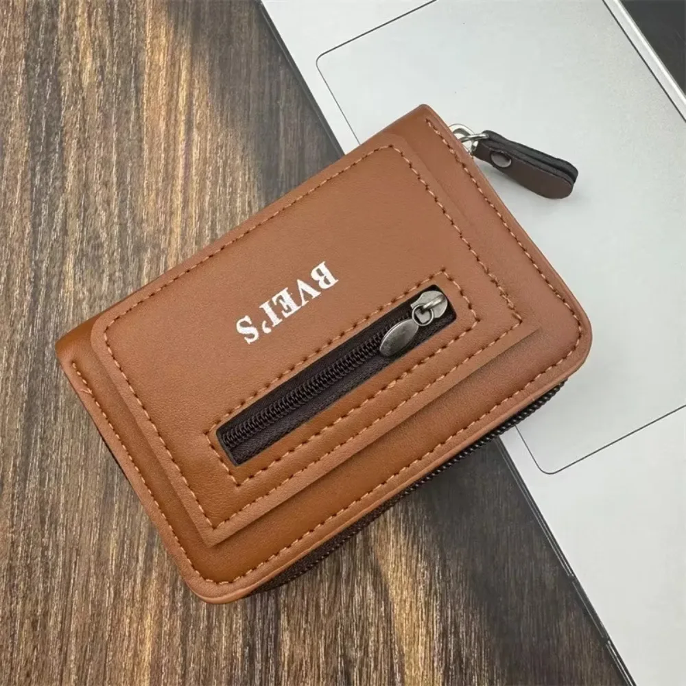 Vintage Anti-theft Brush Short Wallet Anti Demagnetization Multiple Pockets Coin Purse Large Capacity Card Bag Men