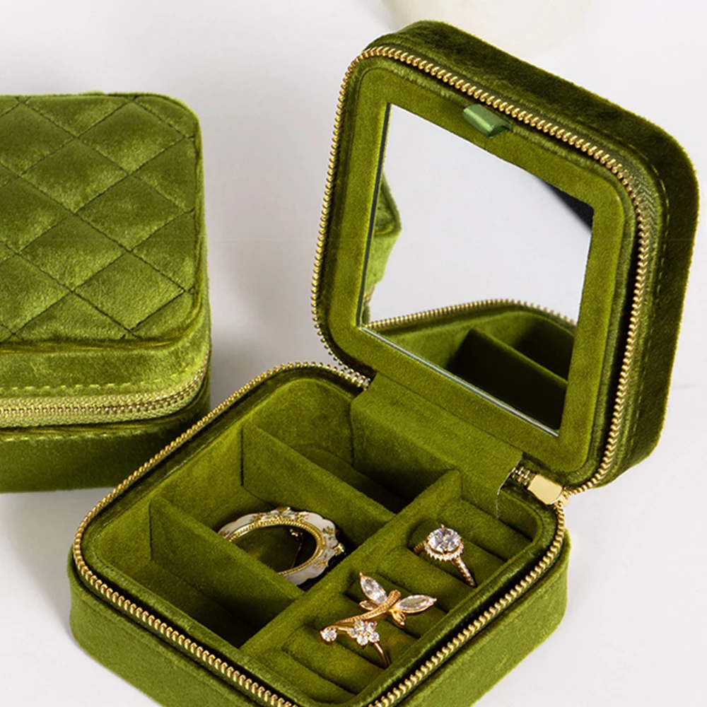 

Шкатулка для драгоценностей, дорожный размер, винтажная бархатная шкатулка для хранения ювелирных изделий, кольцо, браслет, флип с зеркальным органайзером, ретро, зеленая, красная шкатулка для драгоценностей