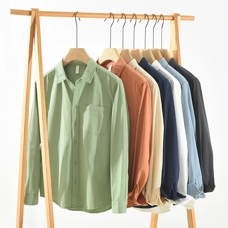 Chemise à Manches sulfpour Homme, Simple, Solide, 2023 Coton, Col Rabattu, Vêtements à la Mode, Nouvelle Collection Automne 100%