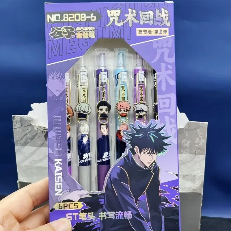 6pcs Jujutsu Kaisen Gel Pens Black 0.5mm Anime Gojo Satoru Press Pen Student Stationery Cartoon Writing Exam School Supplies