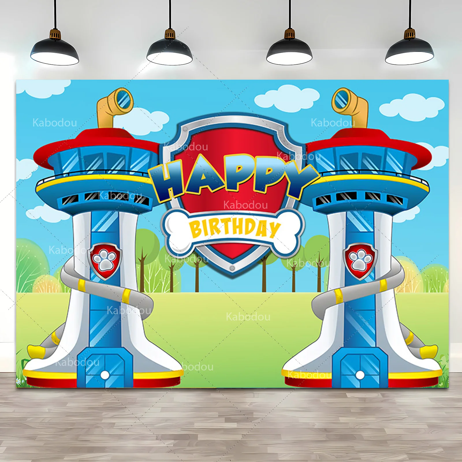 Cartoon Pootafdruk Verjaardagsachtergrond – 150x100 Cm Polyester – Voor Hondenthema Feestjes, Jongens, Meisjes, Babyborrels