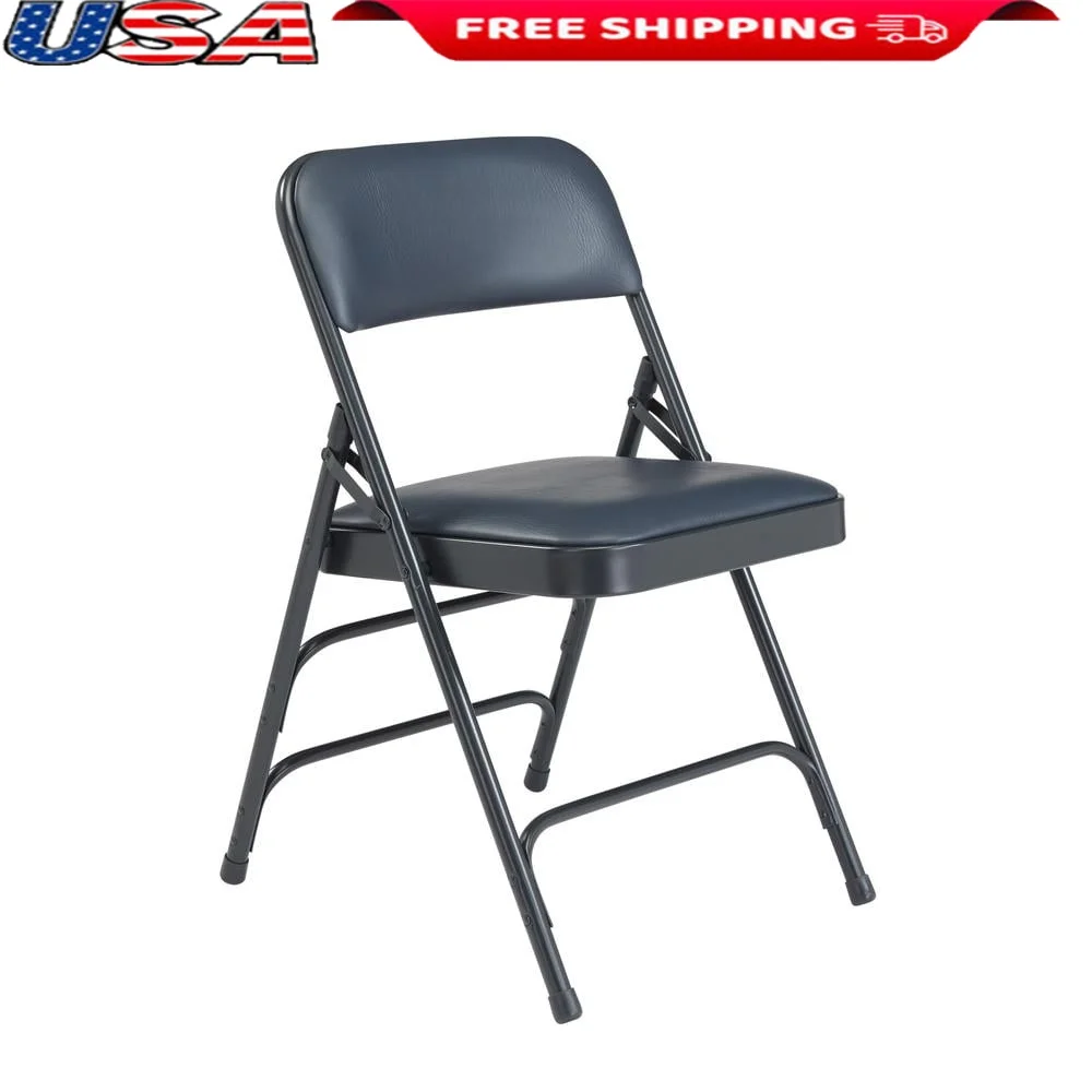 

Pack of 4 Deluxe Vinyl Upholstered Folding Chairs Heavy Duty Steel Frame Triple Brace Double Hinge Indoor Use 480lb Capacity