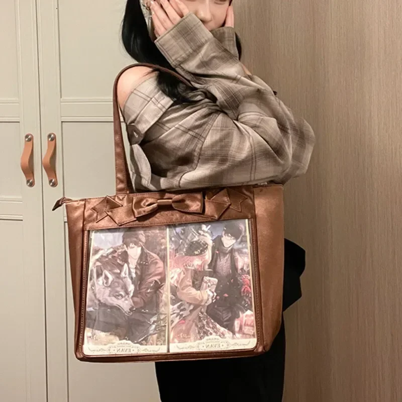 Ita Bag Elegant Luxury Satin Shoulder Bags Women High-capacity Sweet Bow Transparent Underarm Bag Autumn Display Hand Bag Bolso