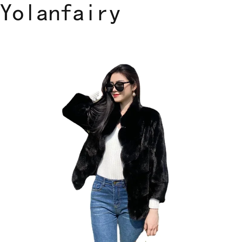 

YOLANFAIRY, женская шуба из натурального меха, норковая шуба, 2024, роскошная женская куртка из цельного норкового меха, женская короткая зимняя куртка Chaquetas