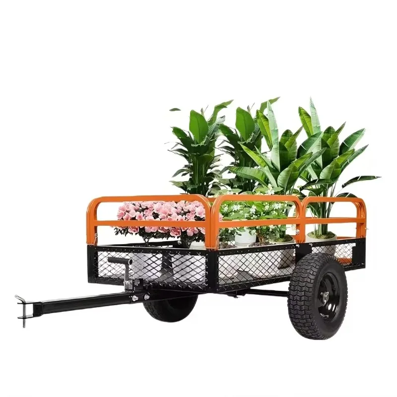 

Усиленная стальная прицепная тележка для сада объемом 15 куб. футов (1500 фунтов грузоподъемности) со съемными бортами и ножным механизмом опрокидывания кузова