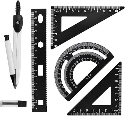 

1 Black Aluminum Alloy Multi-Functional Ruler Set With Compass Precise Measuring Tools For Engineering Drafting Triangular Metal