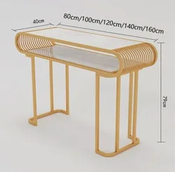 Luxury Nail Care Spa Manicure Desk Salon Furniture Gold Frame Marble Top Nail Salon Table For Sale