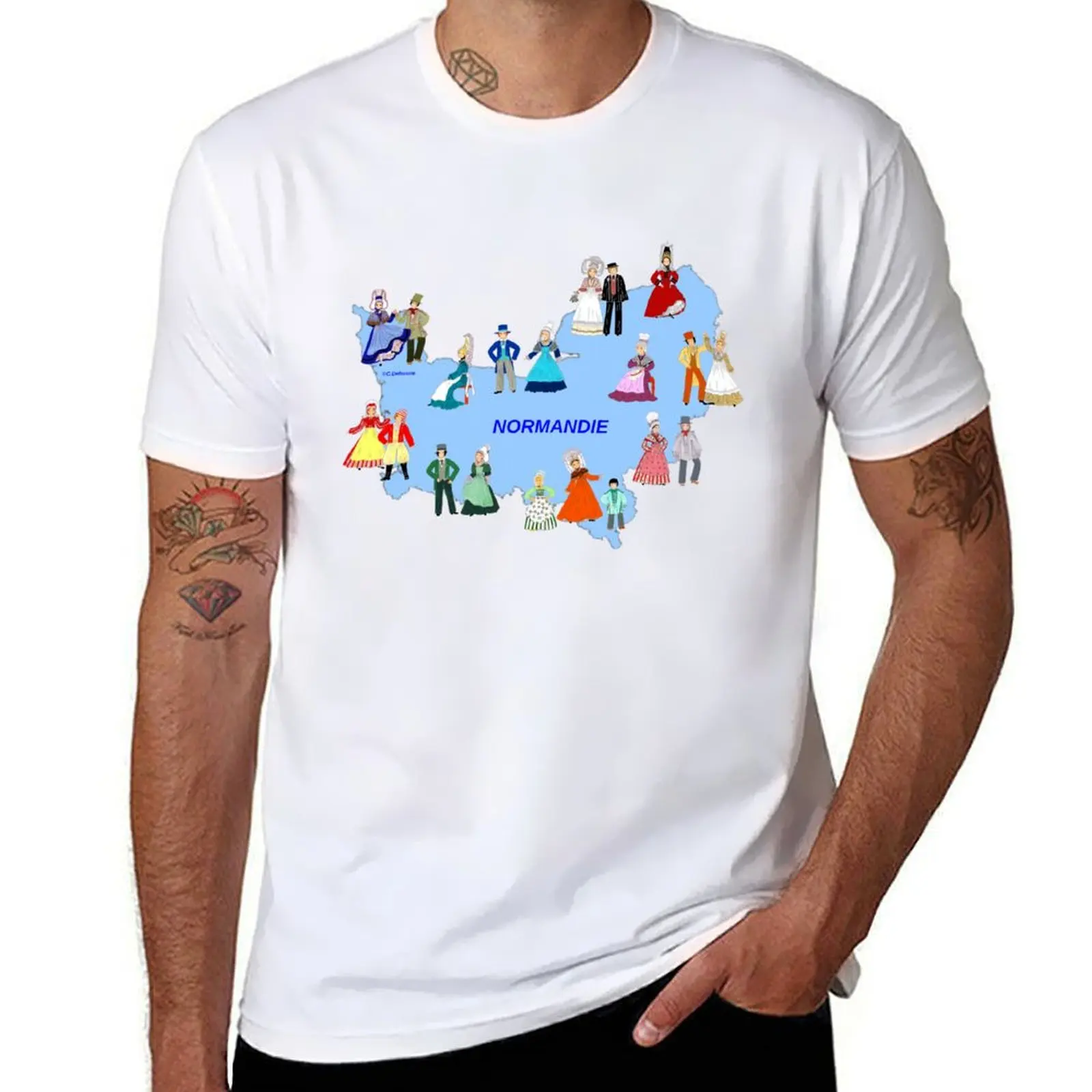 

Map of Normandy and some traditional costumes. la France T-Shirt anime figures vintage anime shirt mens graphic t-shirts anime