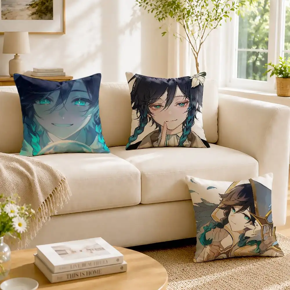Cute G-Genshin-I V-Venti W-Wendy Custom Double Sided Print Square Pillow Cushion Cover