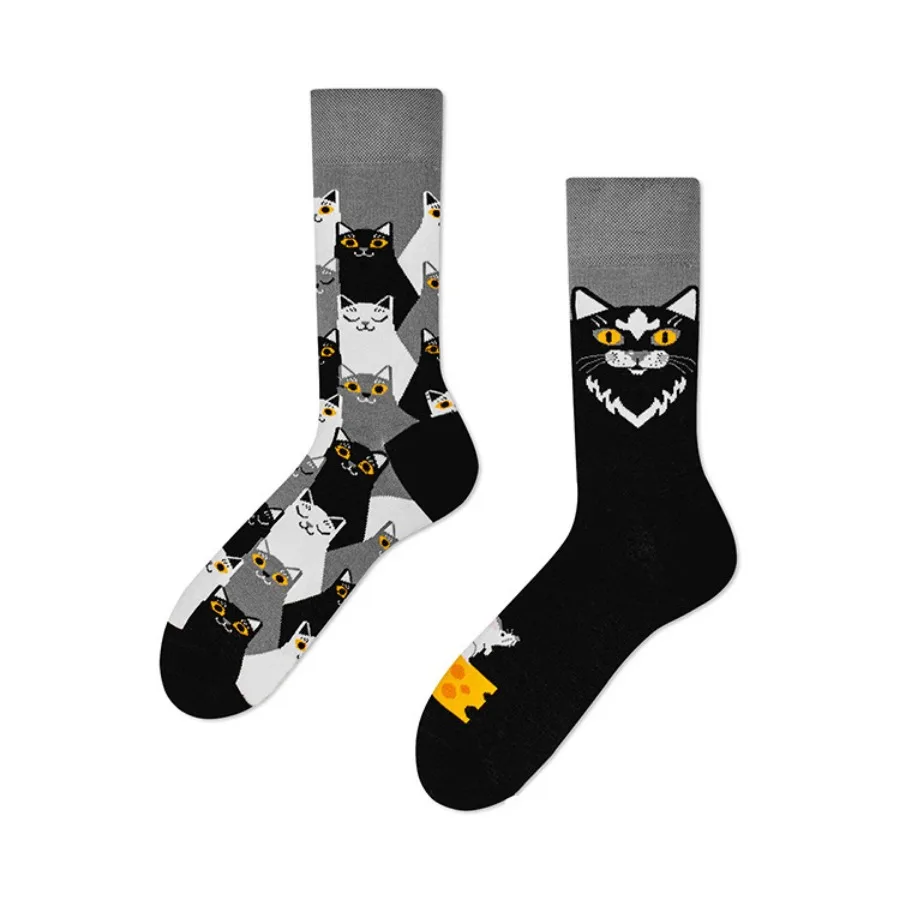 1 pair men socks New Creative Animal Pattern Couple AB Trendy Socks Personalized Fashion Cartoon Jacquard Mid length Socks