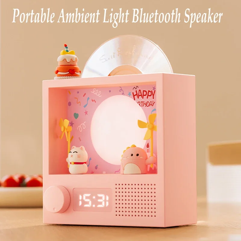 

Retro CD Record Bluetooth Speaker Portable RGB Atmosphere Home Small Wireless Speaker with Clock Girl Birthday Gift Caixa De Som