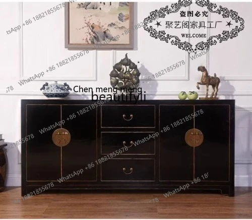 New Chinese-style solid wood dining side cabinet, black edging and old storage decorative cabinet, antique ornament cabinet