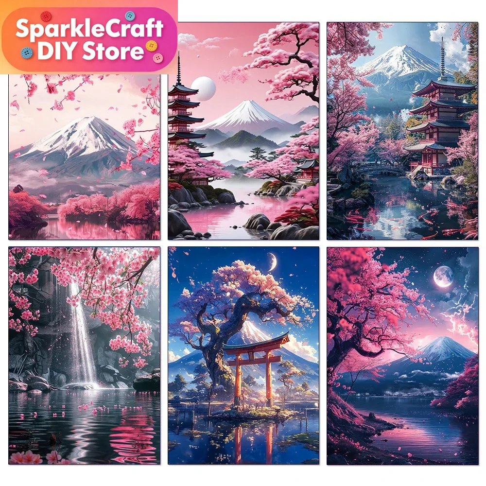 Japanese Cherry Blossoms At Mount Fuji Diamond Painting DIY City Travel Picture Mosaic Cross Stitch Art Home Room Decor Gift