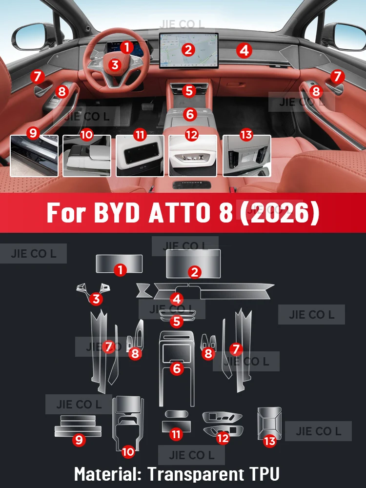 For BYD ATTO 8 2026 Anti-scratch Car Interior Center Console Media Dashboard Navigation TPU Protector Film