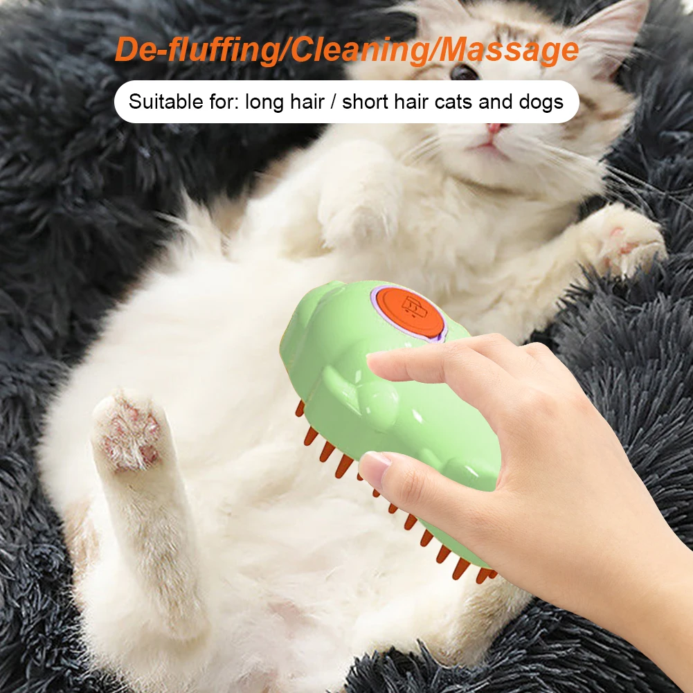 3 in 1 Cat Bath Brush Multifunction Steaming Grooming Brush Rechargeable Cat Mist Brush for Long/Short Hair Cats