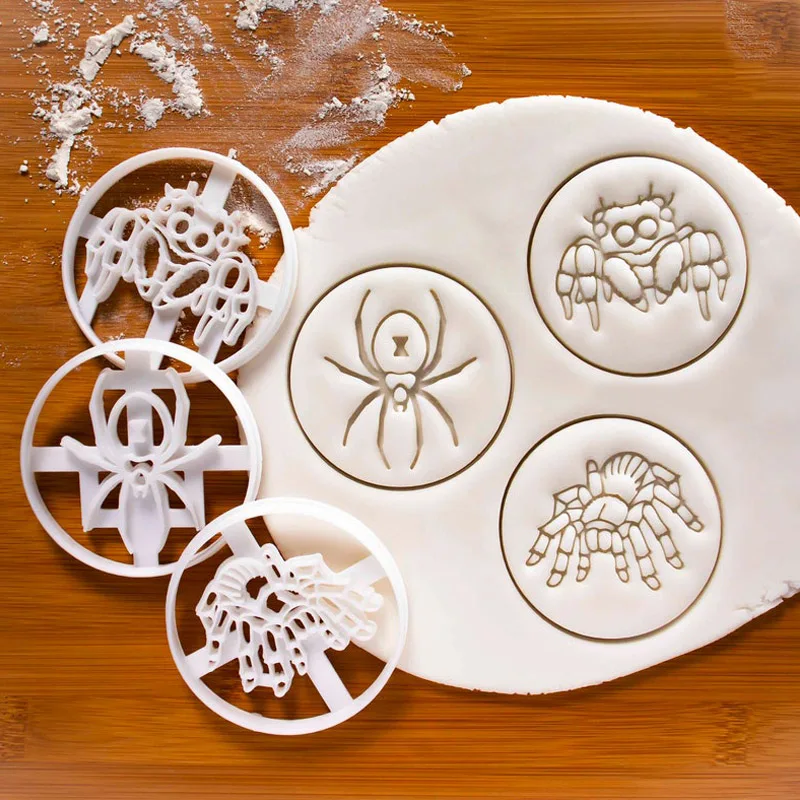 Halloween Spider Bat Gingerbread Cookie Embosser Mold 3d Three-dimensional Pressing Hand-painted Fondant Home Baking Cookie Mold