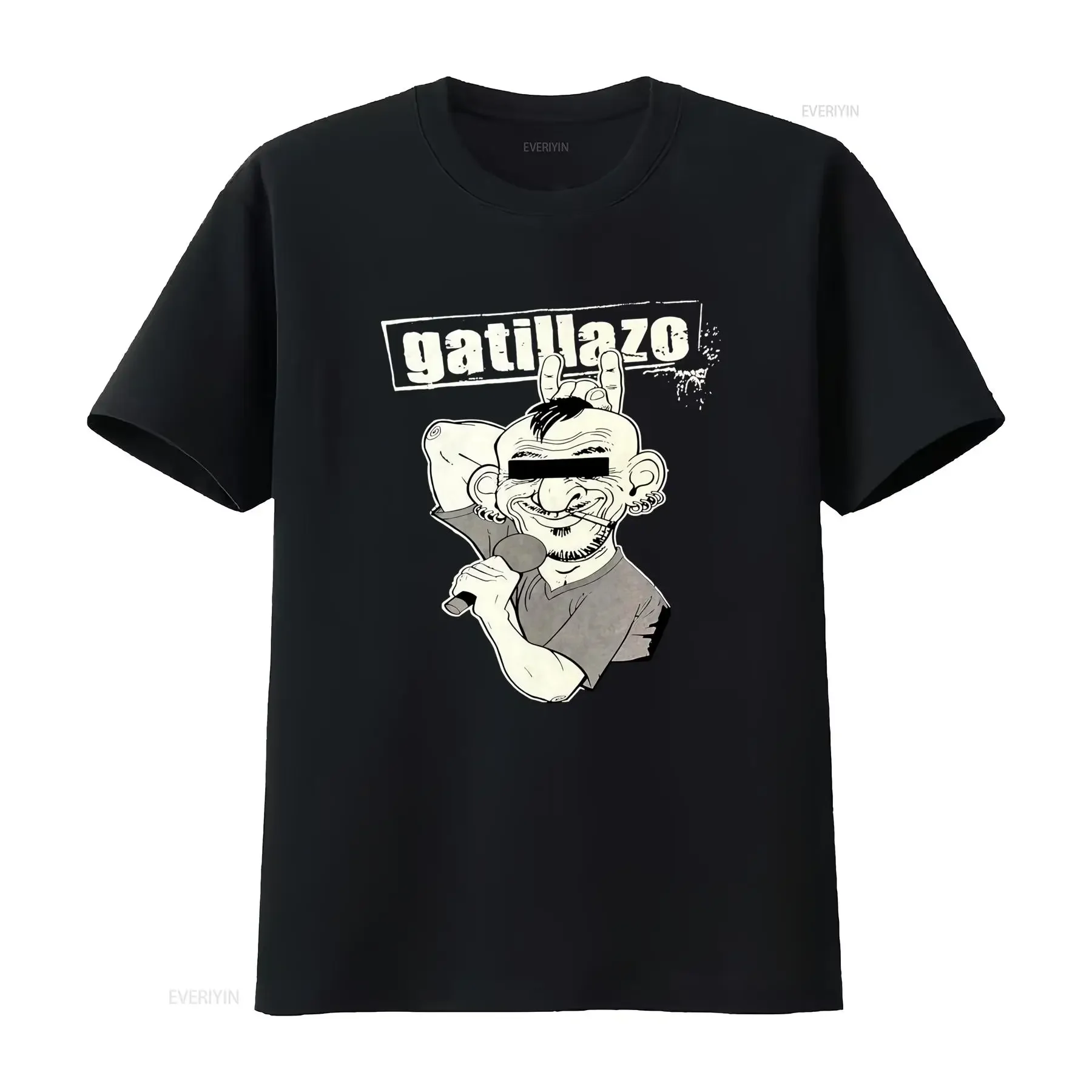 Camiseta Vintage Gatillazo Punk Rock Espa?ol para Hombres Suave y Transpirable con Texto Ropa Casual de Calle Conciertos Soft