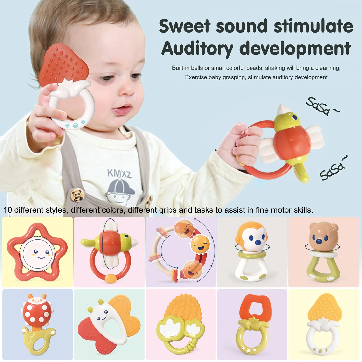 عضاضة حشرجة المحمول مع صندوق تخزين ، جرس لينة حديثي الولادة ، سرير تهز اليد ، لعبة تعليمية عيد الميلاد ، حشرجة الطفل ، 0-12 شهرا ، 10 قطعة #5