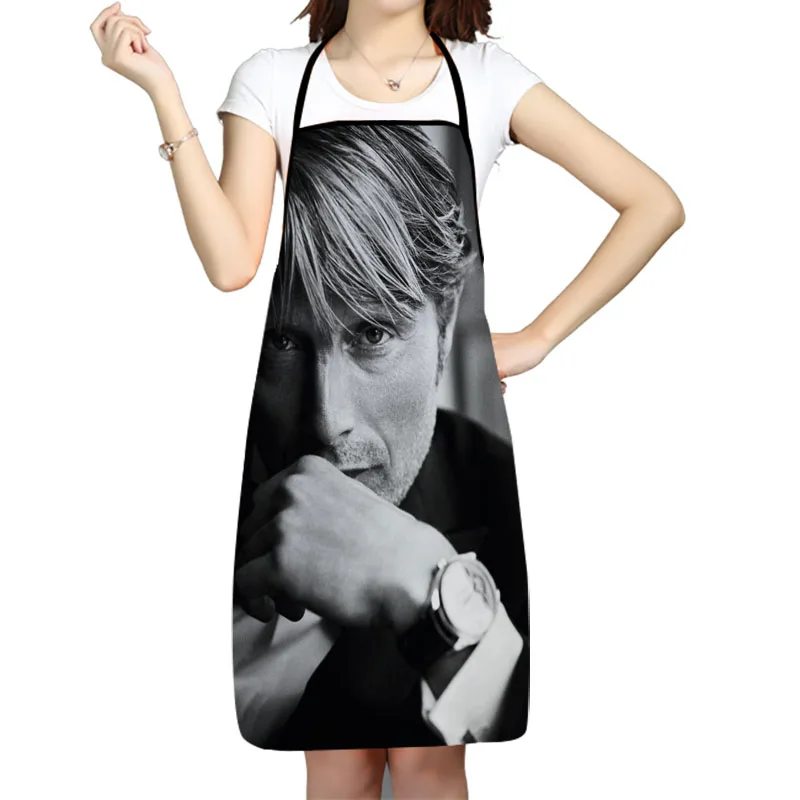 Mads Mikkelsen Pattern Oxford Fabric Apron For Men Women Bibs Home Cooking Baking Cleaning Aprons Kitchen Accessory