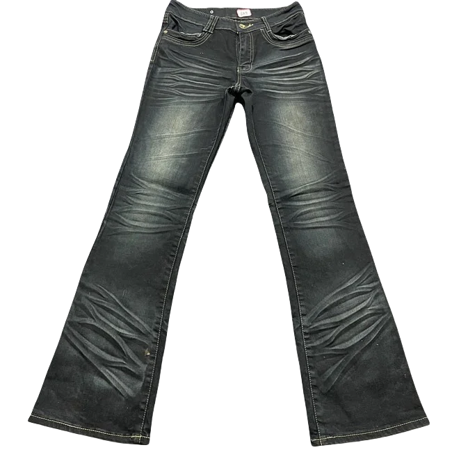 กางเกงยีนส์วินเทจเอวต่ำทรงขากว้างแบบไมโครเฟลร์ สไตล์ Y2K มิลเลนเนียม สำหรับสาวๆ ทรงหลวม ยืดหยุ่นปานกลาง