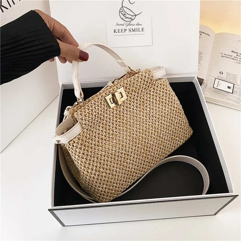 Stylish Knitted Straw Crossbody Bag For Women Woven Design Shoulder Handbag Female Summer Braid Beach Bag Travel Tote 2023 Trend