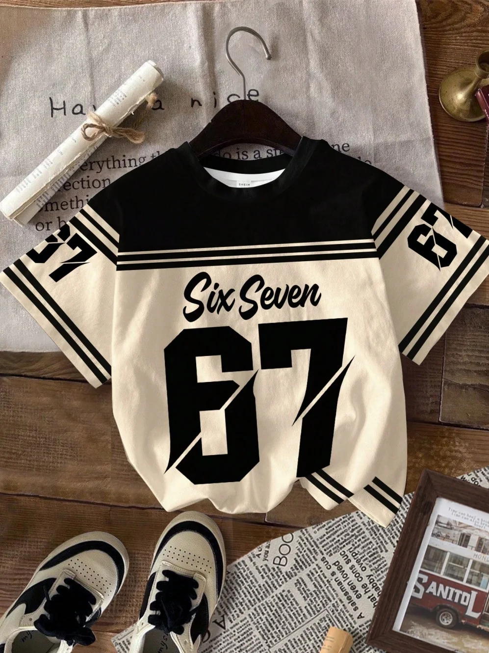 Kinderkleidung Lässiges Einfaches Cooles 67-Print Sommer Rundhals Kurzarm T-Shirt Tops Outdoor Baseball Kinderkleidung Jungen – Detail 5