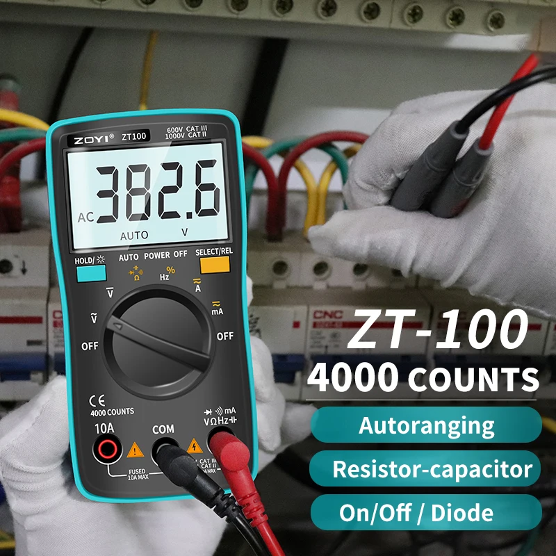 Digital Multimeter ZT100 4000 counts DC/AC Voltage Current Capacitance Hz Diode Ohm tester Ammeter Voltmeter Backlight