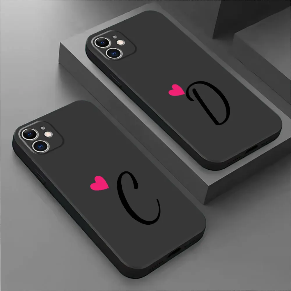 Etui na telefon Initial Letter A-F Love Heart Couples do iPhone 11 XS X 12 Mini 14 8 Plus 13 Pro SE XR 15 Pro Max TPU Soft Cover — zdjęcie 7