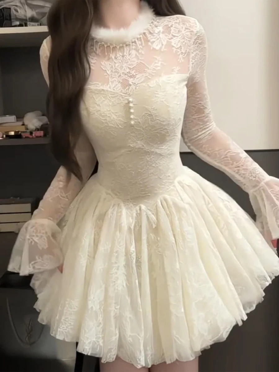 

Изысканное пышное платье X-образной формы для девочек на день рождения, осенне-зимнее, с кружевом, в стиле принцессы, для женщин