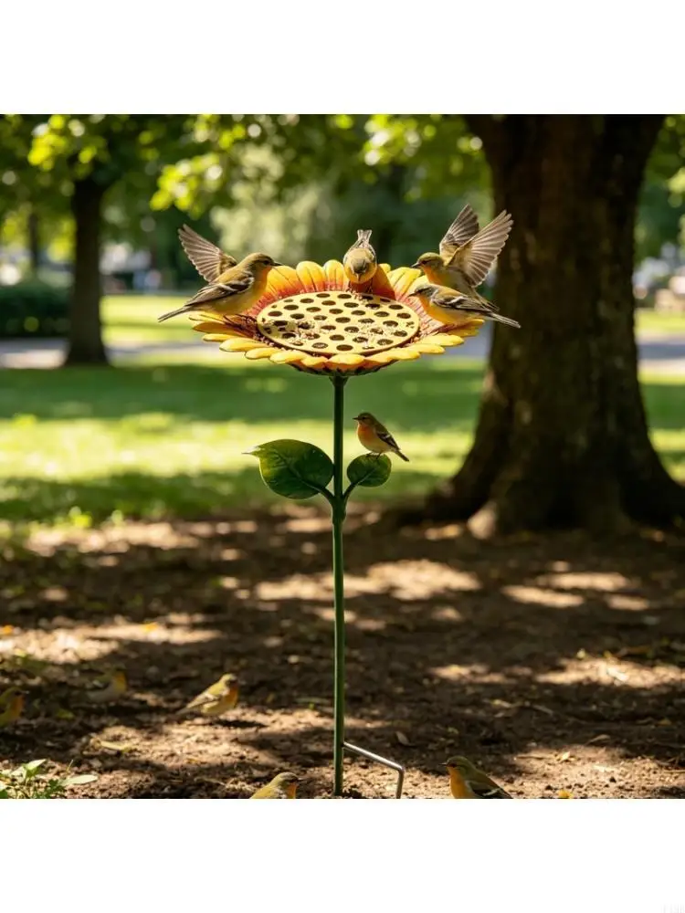 F19B Metal Bird Bath Iron Bird Feeder Bath Tray Heavy Duty Freestanding Station