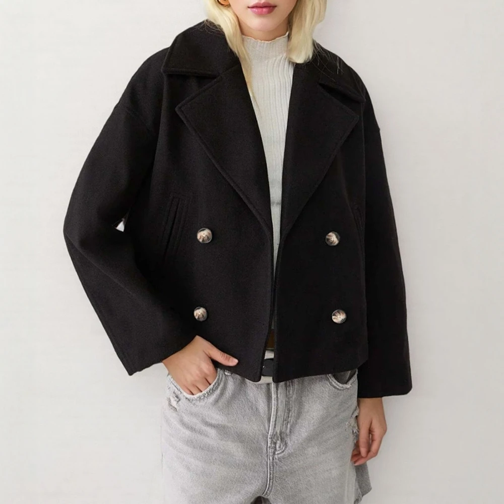 

Mia Muse Autumn Winter 2025 Jackets Fashion Basics Double Breasted Solid Color Long Sleeve Lapel Daily Jackets For Women