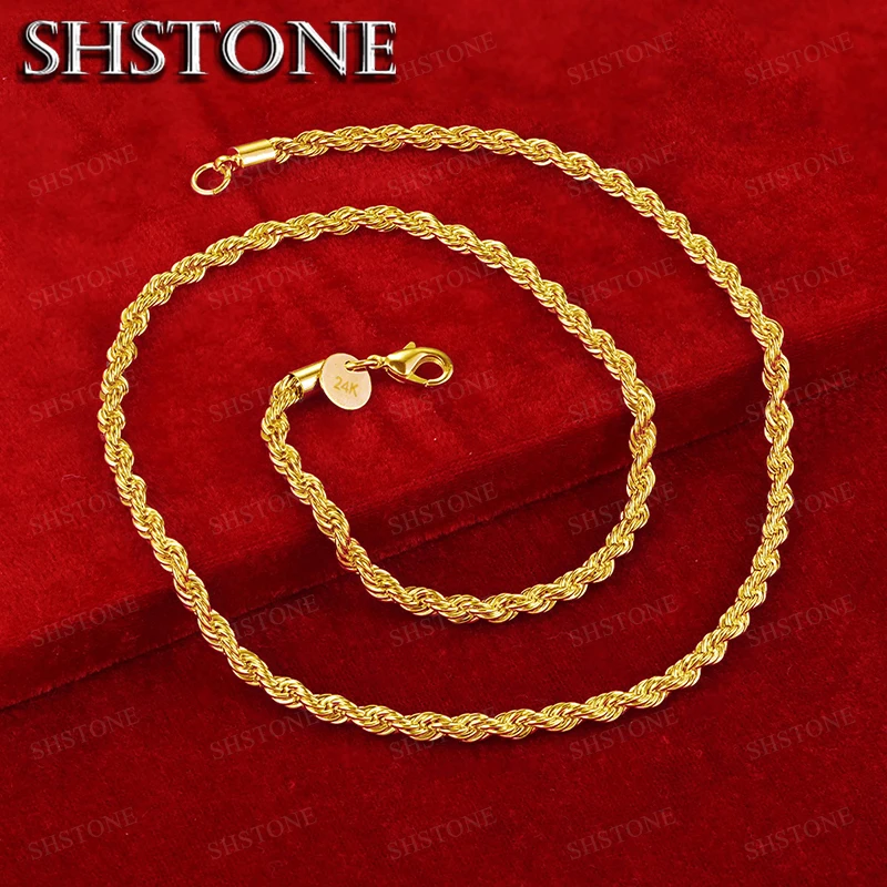 2/3/4MM 16-24 Inches 18K Gold Rope Chain Necklace For Men Women Fashion Punk Wedding Party Gifts 925 Sterling Silver Jewelry