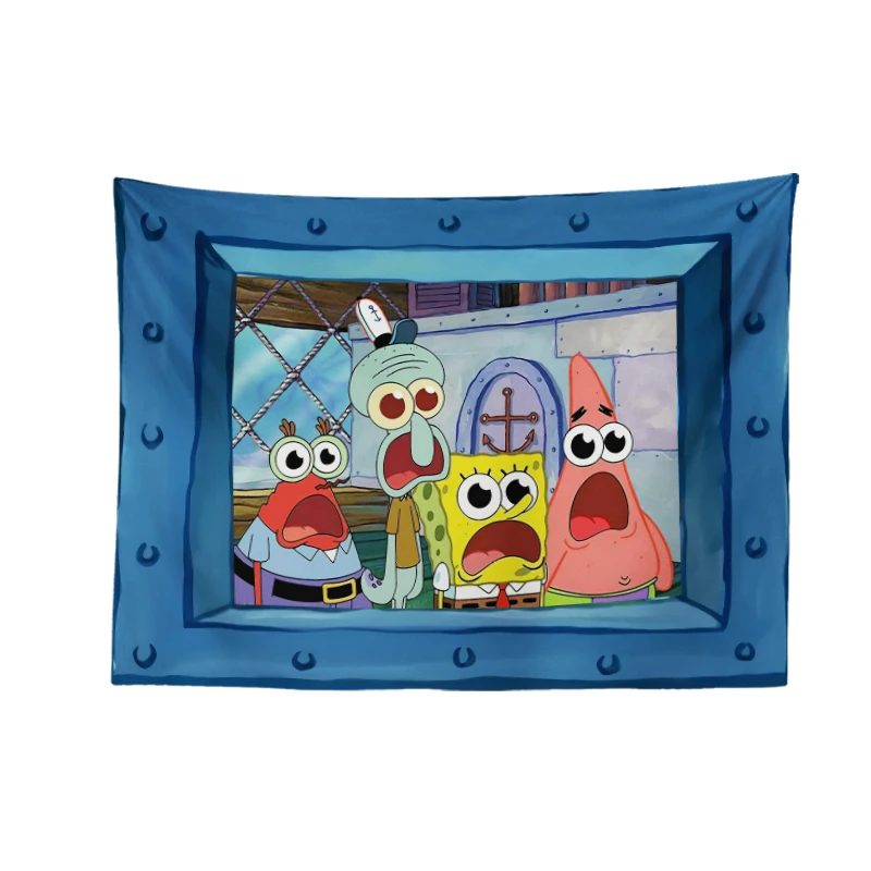 Tapiz de Bob Esponja para decoración de dormitorio, pinturas colgantes de pulpo y hermano, tela para revestimiento de pared