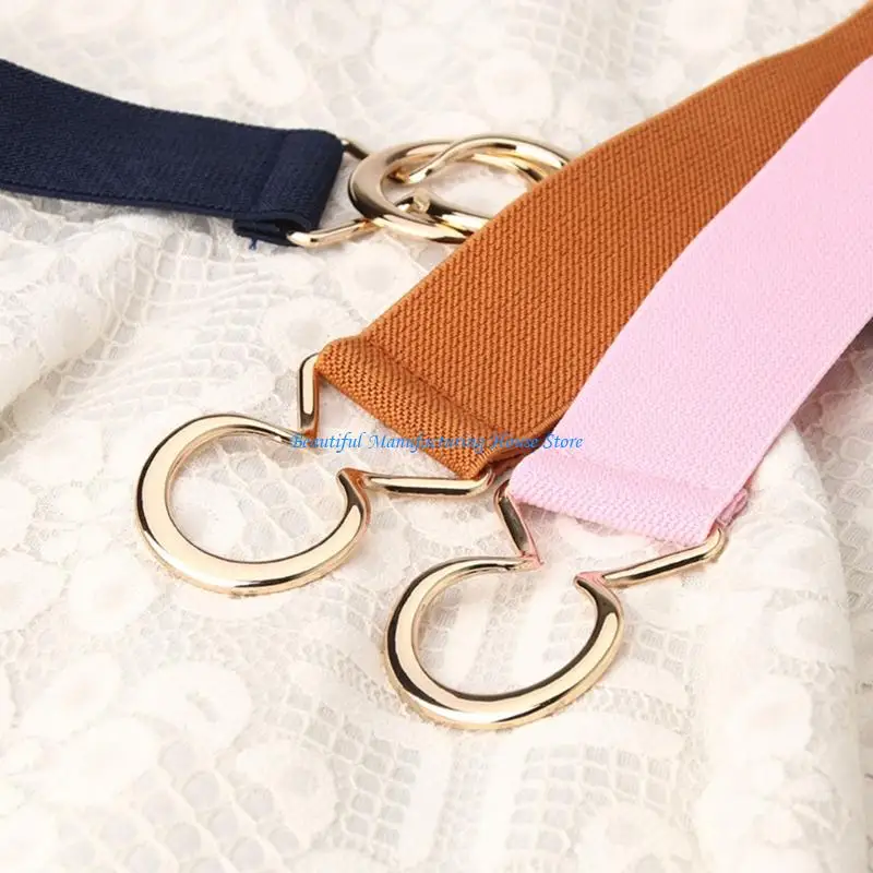 

E56A Stretchy Waist Belt Metal Hook Buckles Waist Cinching Belt Women Dress Accessory