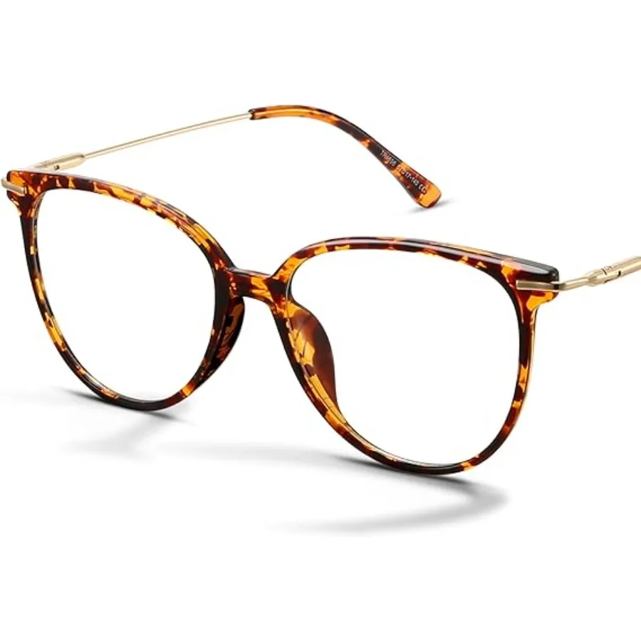 

Blue Light Blocking Glasses - Trending Round TR90 Frames, Metal Arms, UV400 Protection - Matching Soft Case, 1-tea Leopard/Transparent Lens