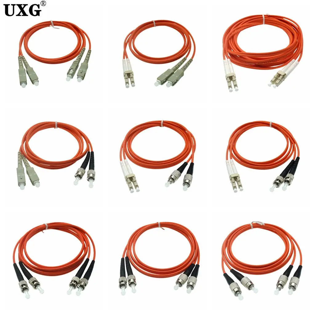 متعدد الأوضاع المزدوج LC إلى SC إلى FC إلى مزدوج ST الناقل الصف جيجابت المتعدد ثنائي النواة الألياف البصرية وصلة كابل قافز 1 متر-50 متر 60 متر
