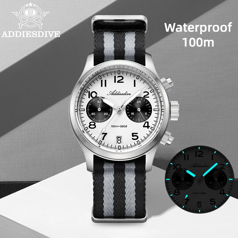 

ADDIESDIVE New Chronograph Watch VK64 Quartz Sapphire Luminous 100m Waterproodf 316L Stainless Steel 39mm Luxury Men Wristwatch