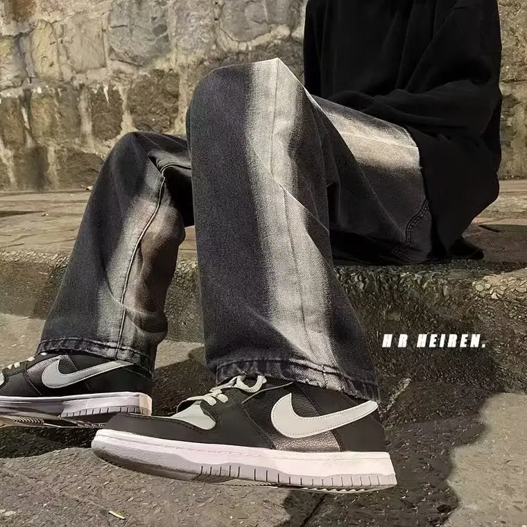 

Мужские джинсы свободного кроя 300 Pou adient, большие размеры, осень-зима, прямые повседневные длинные брюки, широкие брюки