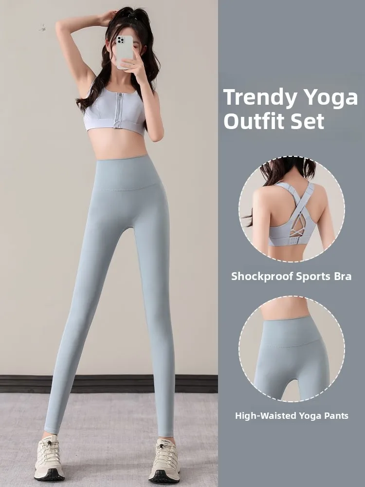 

Women's Yoga Fitn Set oproof Sports Bra Pilates Training Long Pants round Ne Svel Two-Piece Suit Running Vest