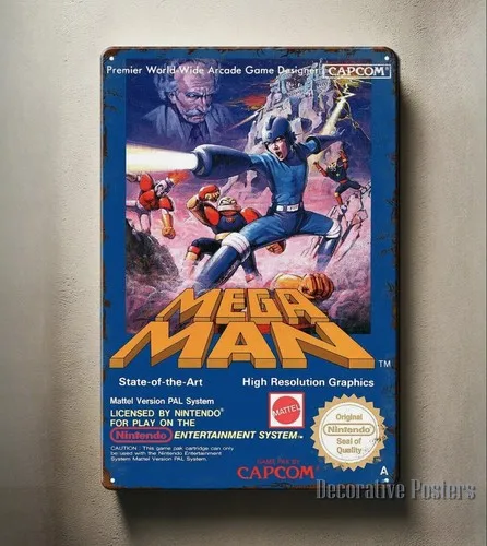 Y1, Mega Man Nes Retro Video Game Placa de Metal Decorativa 20*30cm