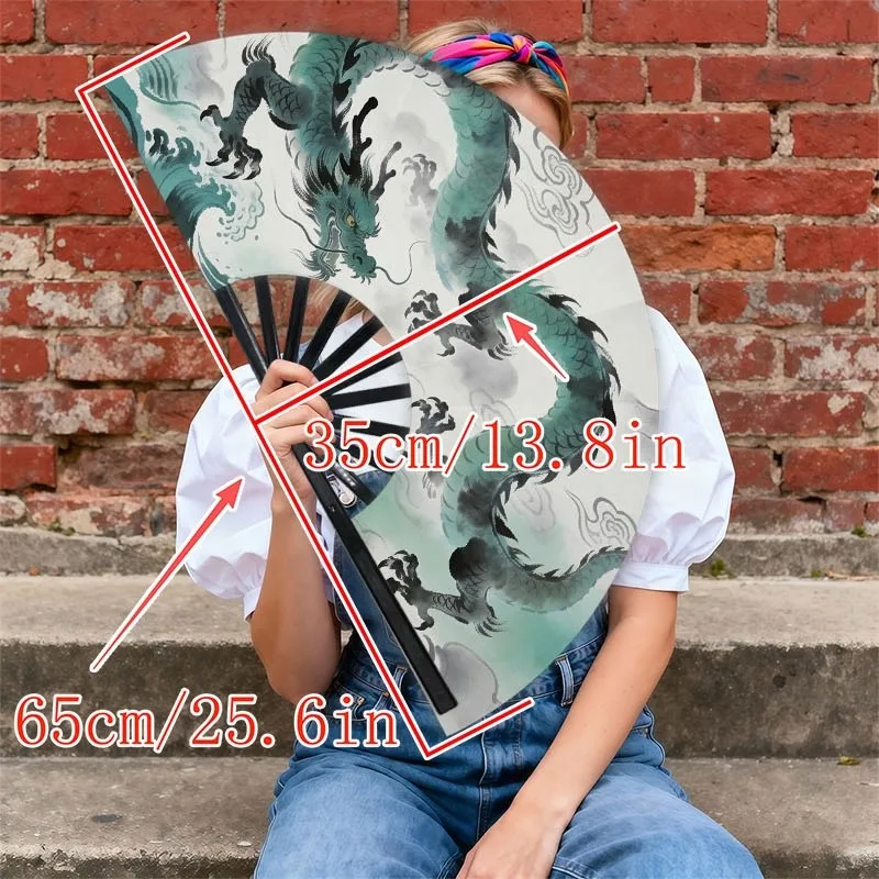 Portable Fan for Men, 1pc, Made of Polyester, Featuring a Stylish Dragon Design in Teal And Black, Perfect for Everyday Use And Outdoor Events, a Trendy Cooling Accessory for Fashionable Gentlemen, Without Battery