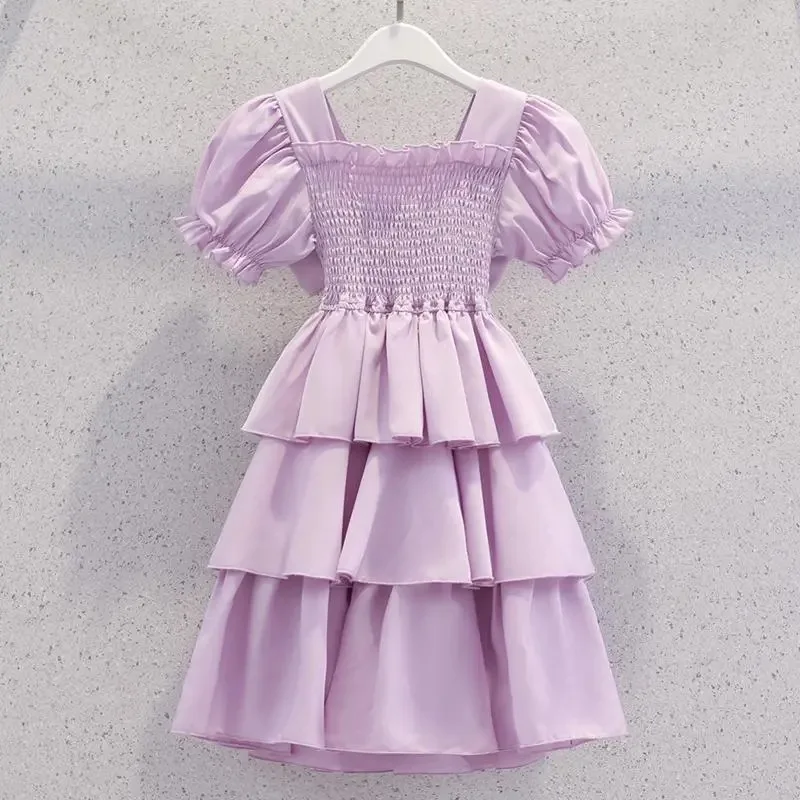 2024 spring summer Kids white Dresses Child Clothes Teenager Girls Daily Wear backless ball gown layered dress 4 6 8 6 9 12 year