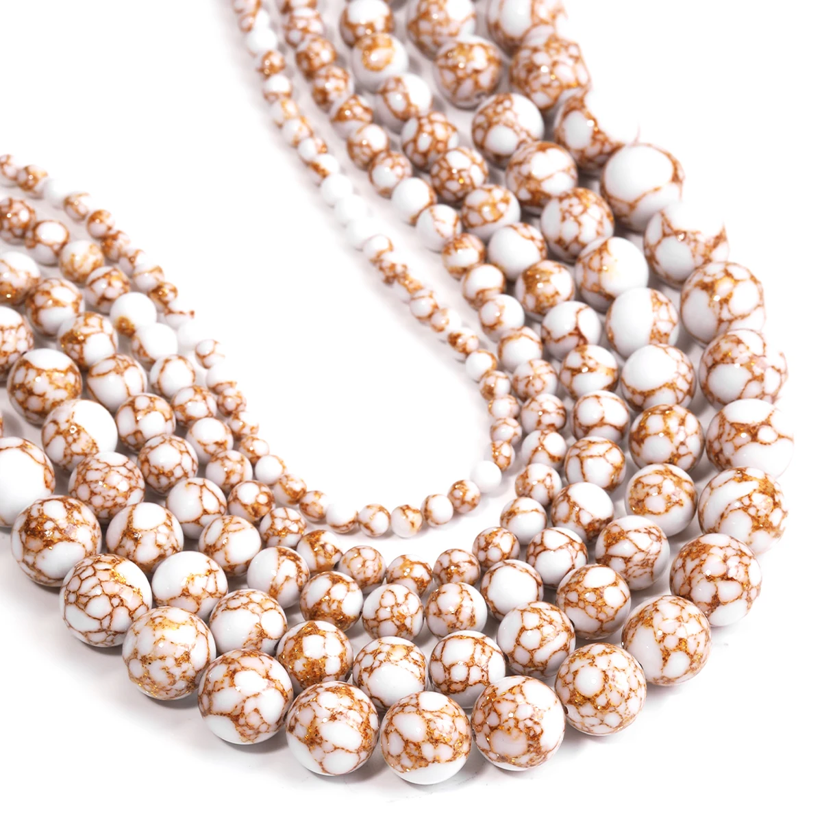 الذهبي شريط الأبيض الفيروز الخرز المستديرة الحجر الطبيعي DIY اليدوية سوار أقراط لصنع المجوهرات 15 ''1 الشريط #5